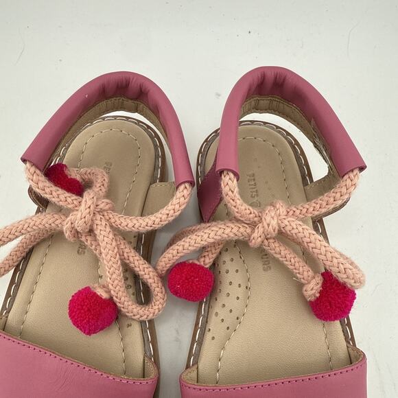 Petits Marcheurs Girls Belinda Pom Pom Pink Leather Flat Sandals Size 9 NWOB - Picture 6 of 7